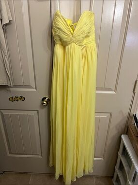 Strapless Yellow Pleated Chiffon Maxi Dress